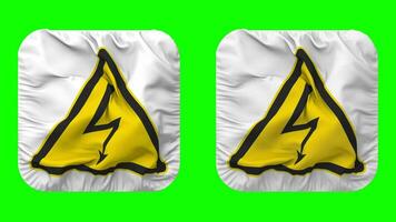 High Voltage War Icon Cloth Seamless Looped Waving in Squire Shape Isolated with Plain and Bump Texture, 3D Rendering, Green Screen, Alpha Matte video