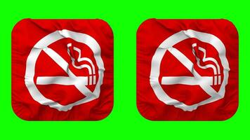 No Smoking Icon Cloth Seamless Looped Waving in Squire Shape Isolated with Plain and Bump Texture, 3D Rendering, Green Screen, Alpha Matte video