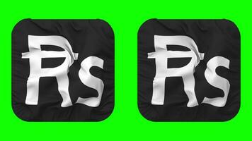 Pakistani Rupee RS Currency Icon Cloth Waving in Squire Shape Isolated with Plain and Bump Texture, 3D Rendering, Green Screen, Alpha Matte video