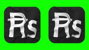 Pakistani Rupee RS Currency Icon Cloth Waving in Squire Shape Isolated with Plain and Bump Texture, 3D Rendering, Green Screen, Alpha Matte video