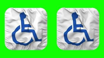 International Symbol of Access Icon Cloth Seamless Looped Waving in Squire Shape Isolated with Plain and Bump Texture, 3D Rendering, Green Screen, Alpha Matte video