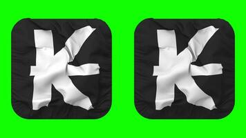 Laotian Kip Currency Icon Cloth Waving in Squire Shape Isolated with Plain and Bump Texture, 3D Rendering, Green Screen, Alpha Matte video