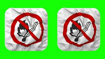 No Fire No Smoking Icon Cloth Seamless Looped Waving in Squire Shape Isolated with Plain and Bump Texture, 3D Rendering, Green Screen, Alpha Matte video