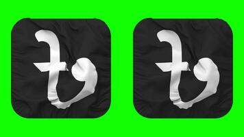 Bangladeshi taka Currency Icon Cloth Waving in Squire Shape Isolated with Plain and Bump Texture, 3D Rendering, Green Screen, Alpha Matte video