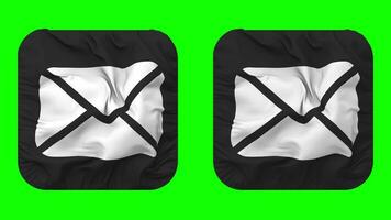 correo electrónico icono paño sin costura serpenteado ondulación en escudero forma aislado con llanura y bache textura, 3d representación, verde pantalla, alfa mate video