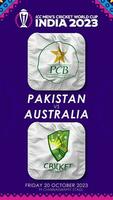 pakistan mot Australien match i icc herr- cricket världscupen Indien 2023, vertikal status video, 3d tolkning video