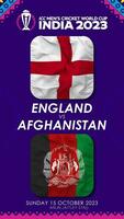 Inglaterra vs Afganistán partido en icc de los hombres Grillo Copa Mundial India 2023, vertical estado video, 3d representación video