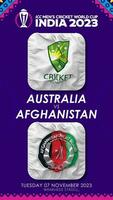 Australien mot afghanistan match i icc herr- cricket världscupen Indien 2023, vertikal status video, 3d tolkning video