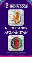 Netherland vs Afghanistan Match in ICC Men's Cricket Worldcup India 2023, Vertical Status Video, 3D Rendering video