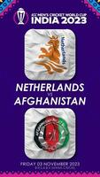 Nederland vs afghanistan bij elkaar passen in icc Mannen krekel wereldbeker Indië 2023, verticaal toestand video, 3d renderen video