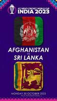 afghanistan mot sri lanka match i icc herr- cricket världscupen Indien 2023, vertikal status video, 3d tolkning video