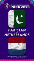 Pakistan vs Netherland Match in ICC Men's Cricket Worldcup India 2023, Vertical Status Video, 3D Rendering video