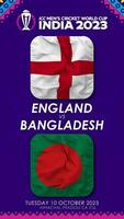 Inglaterra vs Bangladesh partido en icc de los hombres Grillo Copa Mundial India 2023, vertical estado video, 3d representación video