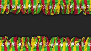 Myanmar, Burma Flag Hanging Banner Seamless Looping with Bump and Plain Texture, 3D Rendering, Luma Matte video