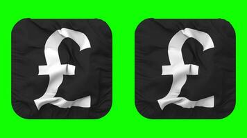 Pound Currency Icon Cloth Waving in Squire Shape Isolated with Plain and Bump Texture, 3D Rendering, Green Screen, Alpha Matte video