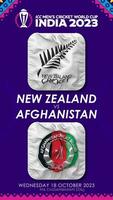 ny zealand mot afghanistan match i icc herr- cricket världscupen Indien 2023, vertikal status video, 3d tolkning video