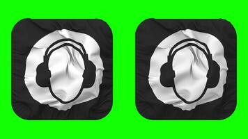 indossare orecchio protezione icona stoffa senza soluzione di continuità loop agitando nel scudiero forma isolato con pianura e urto struttura, 3d rendering, verde schermo, alfa Opaco video