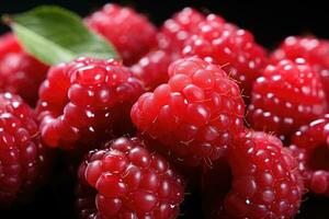 Fresh sweet raspberries close up. photo