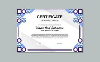 modern style certificate template in blue color. certificate in luxury style blue color. vector