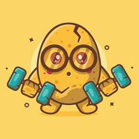 cute egg character mascot doing bodybuilding using dumbbell isolated cartoon in flat style design vector