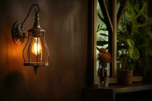 colgando lámpara en el pared interior diseño de el casa. foto