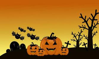 Halloween cemetery night background. Pumpkins. Realistic illustration. vector