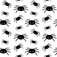 Seamless pattern with spiders. Black and white vector illustration. Background with insects.