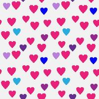 Seamless pattern with pink hearts. Vector illustration. Trendy background with geometric hearts of different colors and sizes. Romantic print design.