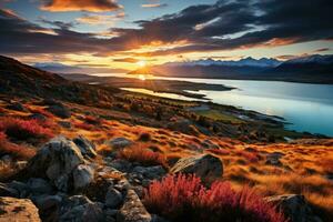 Colorful landscape with lake photo