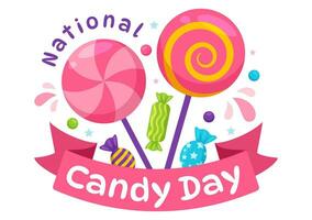 National Candy Day Vector Illustration with Different Types of Candies and Sweets in Flat Cartoon Hand Drawn Background Design Templates