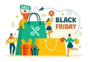 Black Friday Sale Event Vector Illustration with Shopping Bags and Big Promotion Discount in Flat Cartoon Hand Drawn Background Design Templates