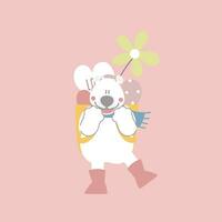 linda y encantador blanco polar oso con cesta de corazón y flor contento san valentin día, amor concepto plano vector ilustración dibujos animados personaje disfraz diseño