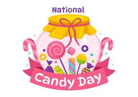 National Candy Day Vector Illustration with Different Types of Candies and Sweets in Flat Cartoon Hand Drawn Background Design Templates