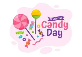 National Candy Day Vector Illustration with Different Types of Candies and Sweets in Flat Cartoon Hand Drawn Background Design Templates