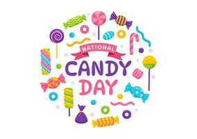 National Candy Day Vector Illustration with Different Types of Candies and Sweets in Flat Cartoon Hand Drawn Background Design Templates