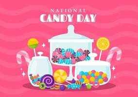 National Candy Day Vector Illustration with Different Types of Candies and Sweets in Flat Cartoon Hand Drawn Background Design Templates