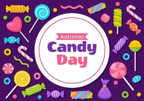 National Candy Day Vector Illustration with Different Types of Candies and Sweets in Flat Cartoon Hand Drawn Background Design Templates