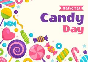 nacional caramelo día vector ilustración con diferente tipos de golosinas y dulces en plano dibujos animados mano dibujado antecedentes diseño plantillas
