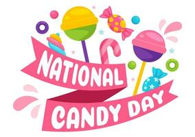 National Candy Day Vector Illustration with Different Types of Candies and Sweets in Flat Cartoon Hand Drawn Background Design Templates