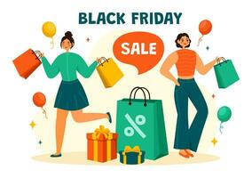 Black Friday Sale Event Vector Illustration with Shopping Bags and Big Promotion Discount in Flat Cartoon Hand Drawn Background Design Templates