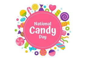 National Candy Day Vector Illustration with Different Types of Candies and Sweets in Flat Cartoon Hand Drawn Background Design Templates