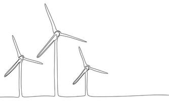 viento turbina uno línea continuo bandera. línea Arte molinos de viento concepto bandera. contorno vector ilustración.