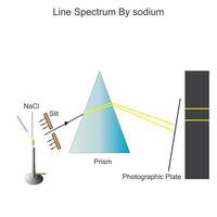 line or discontinuous spectrum,occurs when excited atoms emit light of certain wavelengths,a series of coloured lineswith dark spaces in between, line spectrum for sodium atom vector