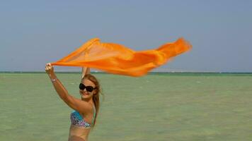 joven mujer con pareo en el playa video