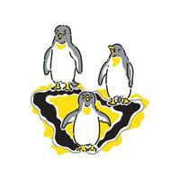 vector design of three penguins on a strange ground