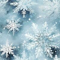 Snowflakes on blue in watercolor style seamless pattern, created with generative AI photo