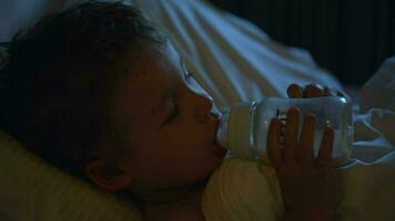 Boy drinking milk before bedtime video