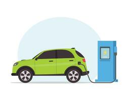 Electric car usage and green electricity energy consumption vector illustration