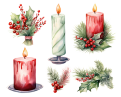 Christmas watercolor design element with candles png