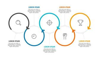 5 5 proceso el Delgado circulo de flechas infografía diseño modelo. negocio flujo de trabajo proyecto. vector ilustración.